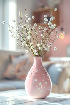 pink vase white flowers with hearts Cute Vase