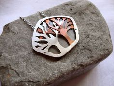 Necklace Layered, Tree Necklace, Pierced Jewelry, Tree Pendant, Riveting, Silver Pendants, Nature Jewelry, Metal Necklaces, Copper Jewelry