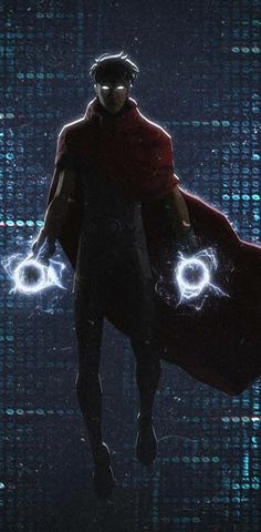 a man in a red cape is flying through the air with his hands on his hips