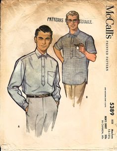 two men's shirts and pants are shown in this vintage sewing pattern