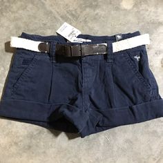 Abercrombie Girls (Kids) Shorts. New With Tags Attached. Navy In Color With Cream Belt Size Is 8 Original Retail $39.50 Don’t Miss This For Summer Fun Cream Belt, Kids Denim Shorts, Boys Nike Shorts, Abercrombie Girls, Uniform Pants, Kawaii Stuff, Beige Shorts, Girls Shorts