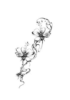 black and white drawing of flowers on a white background