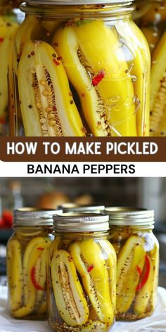 jars filled with bananas sitting on top of a table