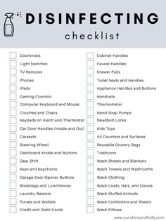 the disinfecting checklist is shown in black and white