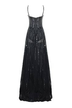 This stunning dress features a flattering A-line cut and delicate cut-out detailing, crafted from luxurious chiffon fabric. Perfect for formal occasions, this dress will make you feel confident and chic all night long. Elegant A-line Evening Gown, Black A-line Evening Gown, Glamorous A-line Cocktail Evening Dress, Elegant Black A-line Gown, Formal A-line Evening Dress With Sequins, Elegant A-line Cocktail Evening Dress, Luxury Evening A-line Maxi Dress, Evening Gown With Lined Bodice And A-line Silhouette, Formal A-line Evening Dress For Prom Season