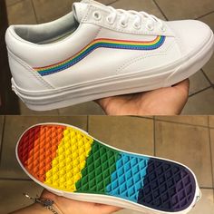 vans rainbow Vans Rainbow, Rainbow Vans, Cute Vans, Tenis Vans, Basket Style, Rainbow Shoes, White Vans, Custom Vans, Aesthetic Shoes