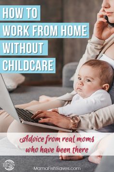 a woman sitting on the floor with her baby using a laptop and talking on the phone