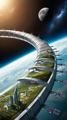 an artist's rendering of a futuristic city in the sky