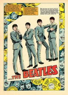 an advertisement for the beatles featuring four men in suits