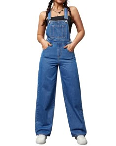 PRICES MAY VARY. 【Adjustable】Adjustable buckle straps and bib flap pocket add a trendy touch to these Flvsun women's overalls, featuring a modified racerback and square-cut neckline. 【Clasic Design】Classic five-pocket design and straight legs with full-length hems that can be rolled for a cropped look make these denim overalls versatile and stylish. Suitable for any casual occasion】From schoolyard to city streets, these regular fit denim overalls for women are perfect for a casual or chic look, Cute Overalls Aesthetic, 70s Overalls Outfit, Cute Overalls Outfits, Baggy Overalls Outfit 90s, Amazon Overalls, Baggy Overalls Outfit, 90s Overalls Outfit, Hoco Overalls, Jean Jumpsuit Outfit