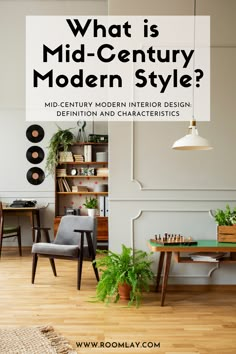 a living room filled with furniture and plants on top of a wooden floor next to a book shelf