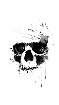 a black and white drawing of a skull with sunglasses on it's face is shown