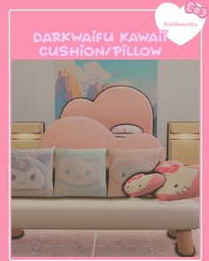 there is a couch with pillows on it and the caption says darkwafu kawaia cushion / pillow