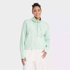 Women's Fleece Half Zip Pullover - All In Motion™ : Target Black Crop Sweatshirt, Basic Sweatshirt, Sherpa Pullover, Activewear Brands, All In Motion, Running Shirts, Womens Fleece, Half Zip Pullover, Hem Style