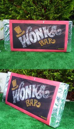 two signs that say wonks bar and one has a top hat on the sign