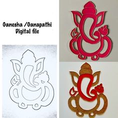 three different types of ganesha paper cut outs