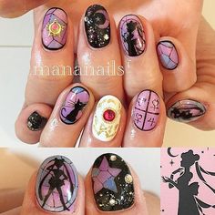 Sailor Moon Nail Art, Moon Nail Art, Nail Art For Short Nails, Art For Short Nails, Sailor Moon Nails, Nail Therapy, Neat Nails, Kawaii Nail Art, Moon Nails