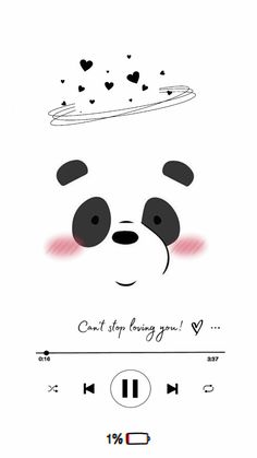 a panda bear with hearts on it's head and the words, can't stop loving you