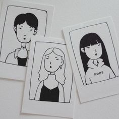 three stickers depicting two women and one man