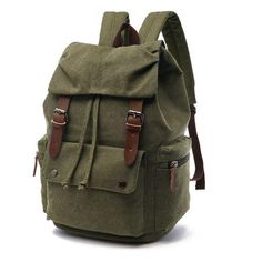 Get yourself outdoors and under canvas with this cool casual backpack! Big and strong in a woven canvas material, this rugged bag is up for anything! A generous sized bag, it's perfect for taking your belongings away on an adventure, or even just a trip to school, college or work.This backpack is extremely popular with all ages, and comes in 7 colors, Army Green, Black, Blue, Coffee, Khaki, Gray and Red.External pockets, and interior zipped compartments (perfectly sized to carry your laptop, boo Large Capacity Canvas Backpack, Fashionable Backpacks, Travelling Backpack, Adventurer Backpack, Big Backpack, Army Bag, Canvas Backpack Men, Adventure Bags, Green Backpack