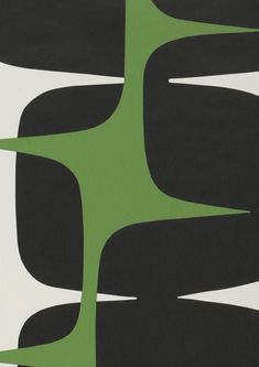 an abstract painting with black, green and white shapes