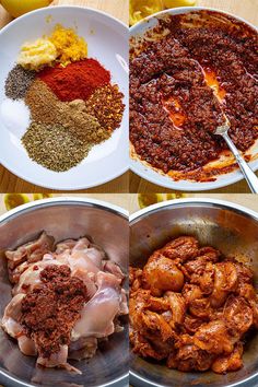 three bowls filled with different types of food