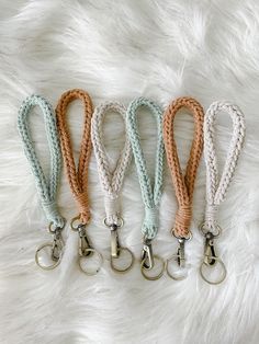 Hand knit i-cord wristlet made from 100% cotton rope yarn. Made with heavy duty key ring and snap on the end. I Cord Projects, Knit Keychain, Crochet Wristlet, Keychain Lanyard, I Cord, Crochet Things, Rope Design, Cotton Rope, Art Stuff