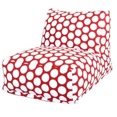 a red and white polka dot print chair