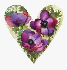 watercolor painting of purple and red flowers in the shape of a heart