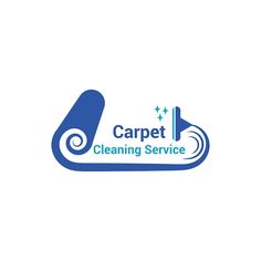 the carpet cleaning service logo is blue and has stars on it, with an image of a