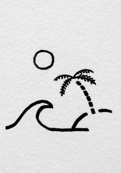 a drawing of a palm tree on the beach