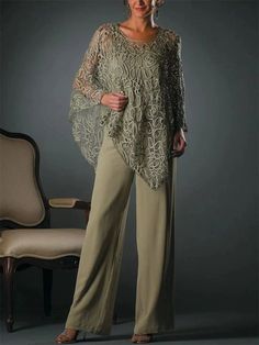 Lace Asymistic Hem 3 PCS Tops with Pantsuits Mother of the Bride Bride Trousers, Mother Of The Bride Trousers, Bride Pant Suit, Bride Pantsuit, Grandmother Of The Bride, Mother Of The Bride Suits, Bride Suit, Chiffon Jacket, Mother Of Bride Outfits