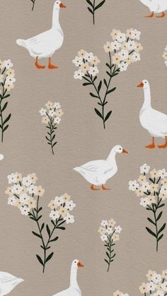 ducks and flowers on a gray background