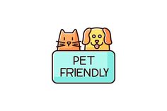 two cats and a dog are sitting in a pet friendly box with the words pet friendly on it