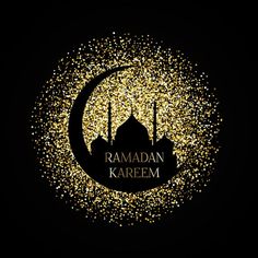 the rama kareem logo on a black background with gold sparkles around it