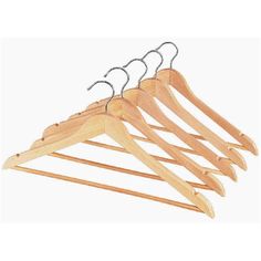 wooden clothes hangers with clips on them