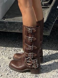 Miu Miu Leather Boots, Miu Miu Riding Boots, Mui Mui Boots, Miu Miu Buckle Boots, Miu Miu Biker Boots Outfit, Biker Boots Aesthetic, Miu Miu Biker Boots, Miu Miu Fall 2024, Miu Miu Boots Outfit