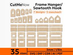 the cut - n - now frame hanger / sawtooth hook size guide