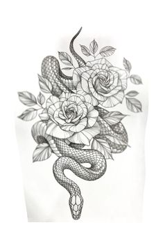 a snake and roses tattoo design