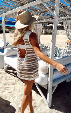 You'll want to wear the Sweeney Dress every day on vacay! The cutest neutral crochet creates this easy fit coverup with a high neck and mini hem. Perfect thrown over our signature scrunch swim. Neutral Crochet, Travel Fits, Granny Chic, Halter Mini Dress, Cute Swimsuits, Show Me Your Mumu, Swimsuit Cover Ups, Cover Up Dress, Swimsuit Cover