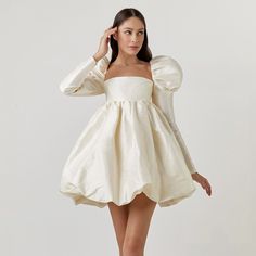 F00104356-104 Puffy Sleeve Elegant Dress, Mock Neck Puff Sleeve Dress, Square Neck Puff Sleeve Formal Dress, Puffy Sleeve Dress Silk, Puffy Long Sleeve Dress Casual, Satin Puff Sleeve Dress Long, Long Puff Sleeve Homecoming Dress, Tan Puffy Sleeve Dress, Mid Length Puffy Sleeve Dress