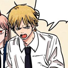 two anime characters are posing for the camera with their mouths open and one has his tongue out