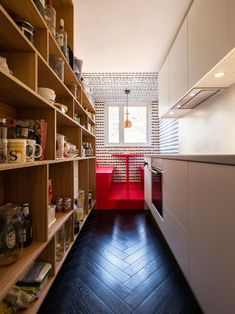 the kitchen is clean and ready to be used as a storage area for food items