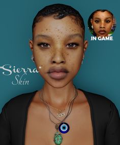 an image of a woman with freckles on her face and necklaces around her neck