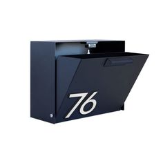 a black mailbox with the number seventy on it's front and side panels