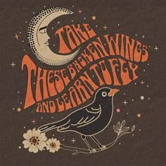 an orange and black bird sitting on top of a brown t - shirt with the words take