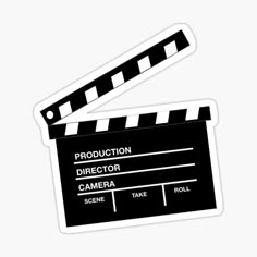 a black and white film clapper sticker with the words production director written on it