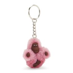 a pink and brown stuffed animal keychain on a white background