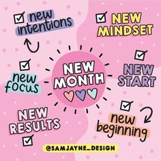 a pink background with different new year's resolutions on it and the words new minds