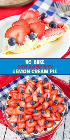 no bake lemon cream pie with strawberries and blueberries